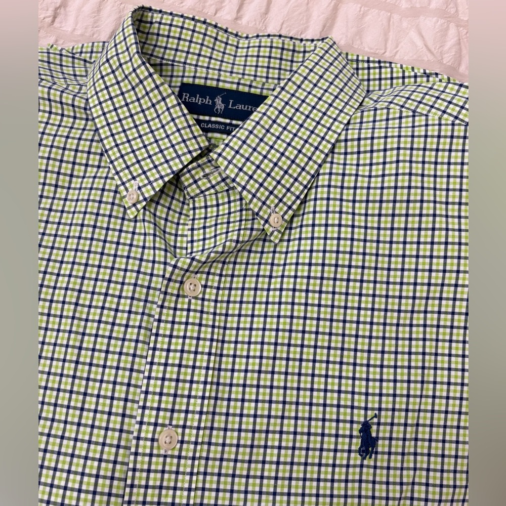 Polo Ralph Lauren L/S Shirt Mens XL Green Blue Plaid Button Down Classic Preppy